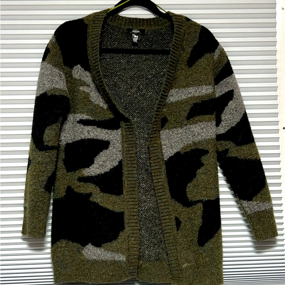 Camouflage print black/grey/green cardigan